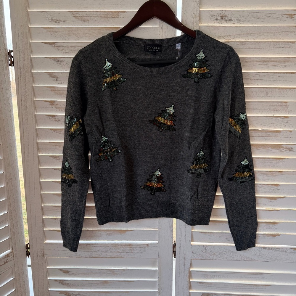 Topshop | Sequin Christmas Trees Sweater